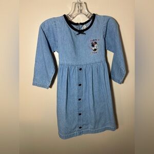 Vintage 90sDisney Minnie Mouse Mickey & Co. Jean Dress Black Velvet Trim Size 6X